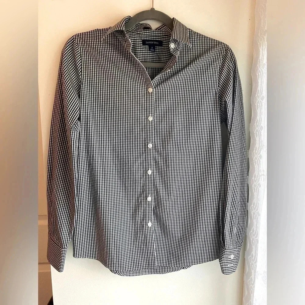 Lands End Cotton No Wrinkle Plaid Button Down Shirt Dress Shirt Neutral